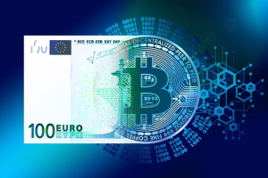Száz eurós bankjegy és bitcoin képe